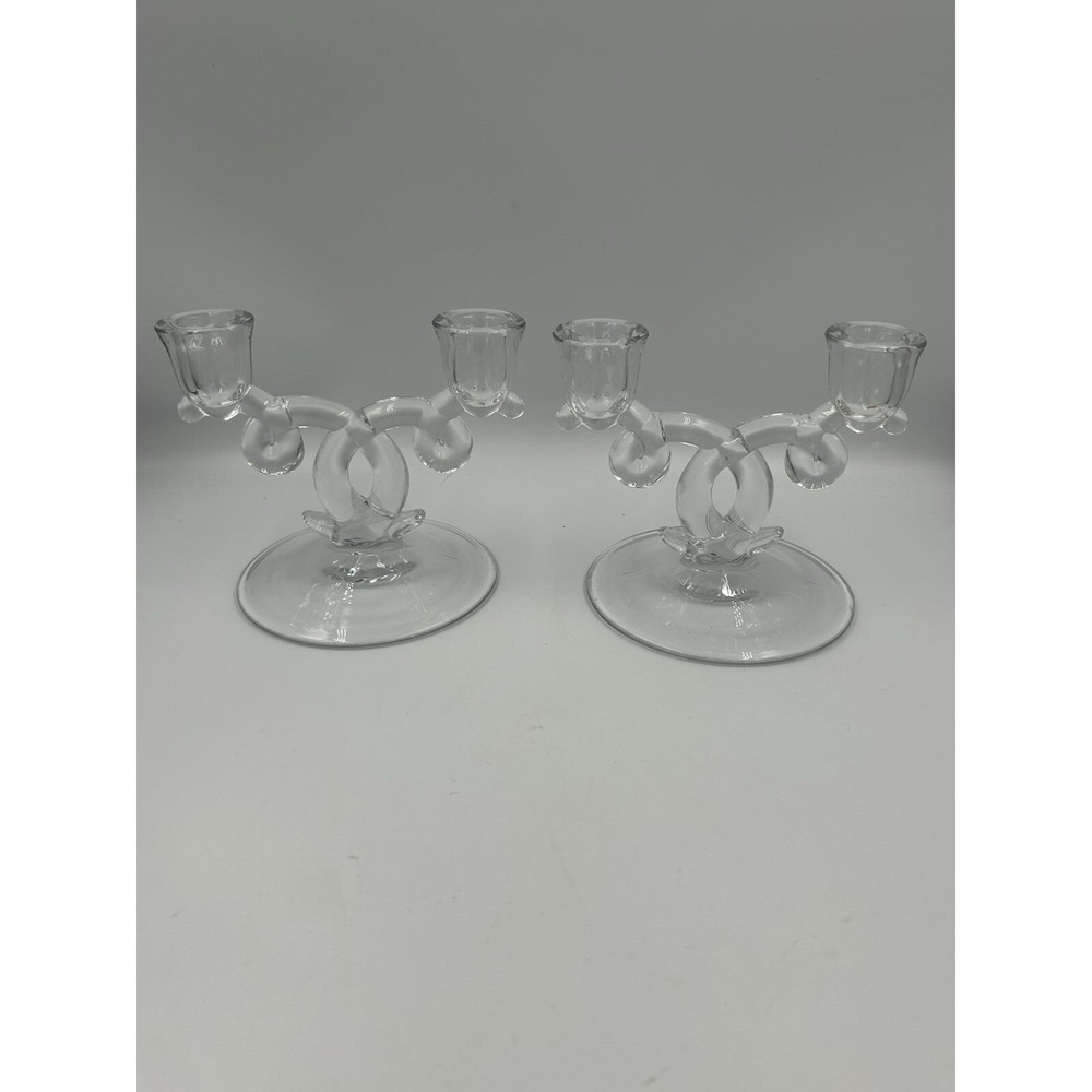 Vintage Glass Candlesticks Duette by Fostoria. 1930s to The 1940s Set of 2 Rare